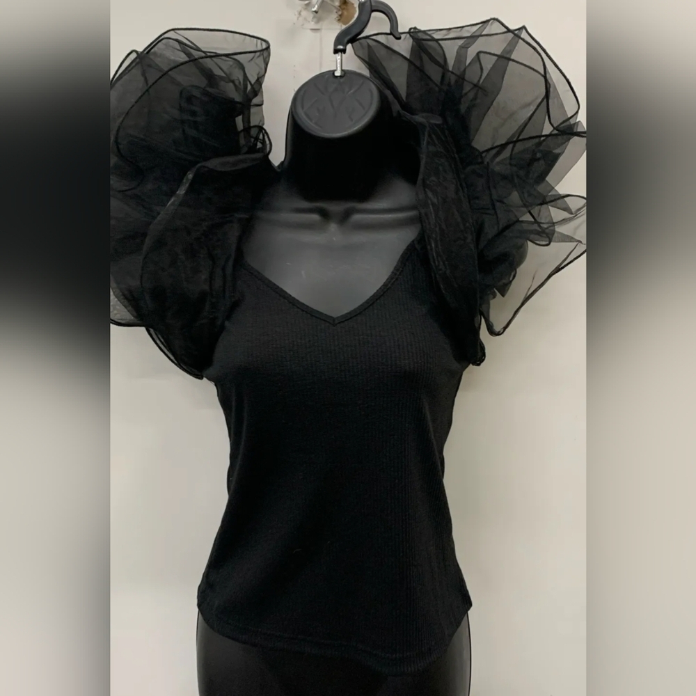 NWT Sugar Lips The French Rooster Stylish Black Blouse Size XS MSRP $52 - Picture 1 of 5